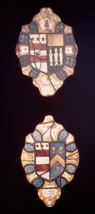 Panneaux avec les armoiries de Washington et Kitson et les armoiries de Washington et Butler de Sulgrave Manor, 1588 - English School